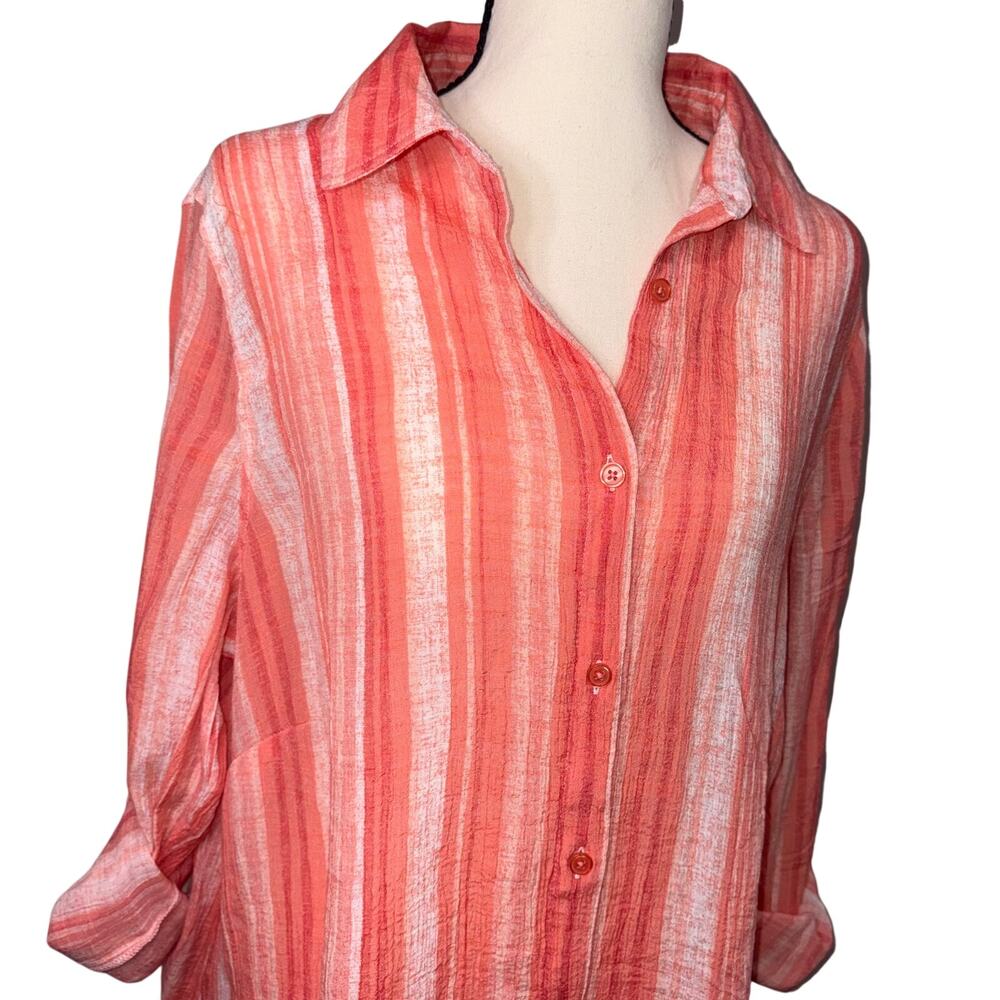 Robert Louis Striped Tunic Coastal Flowy Coral Blouse LG - Picture 2 of 9